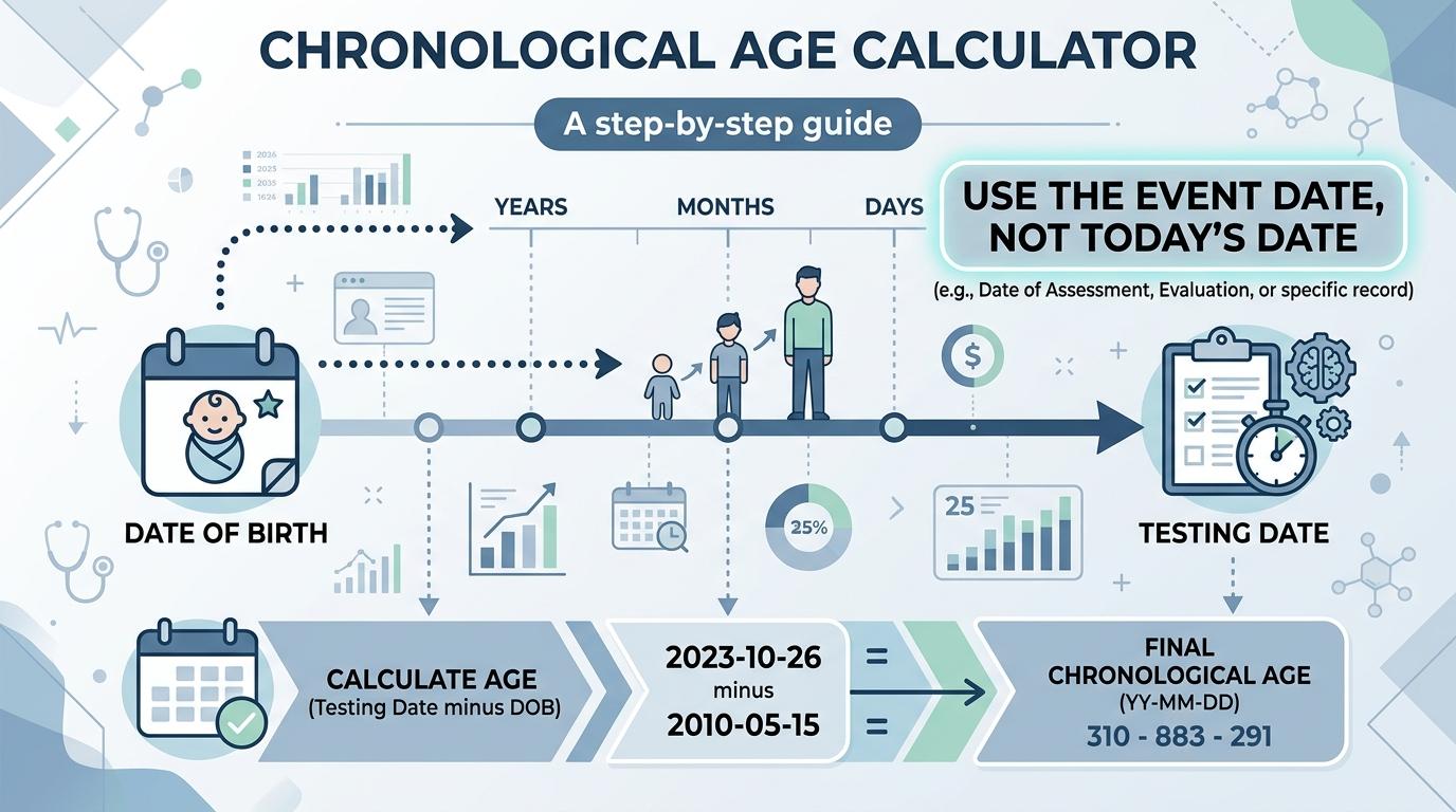 chronological age calculator from date of birth to testing date